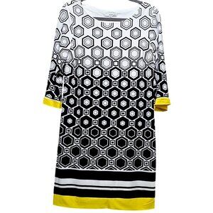 Studio One New York Womens Geometric Print Dress Medium Black White Yellow